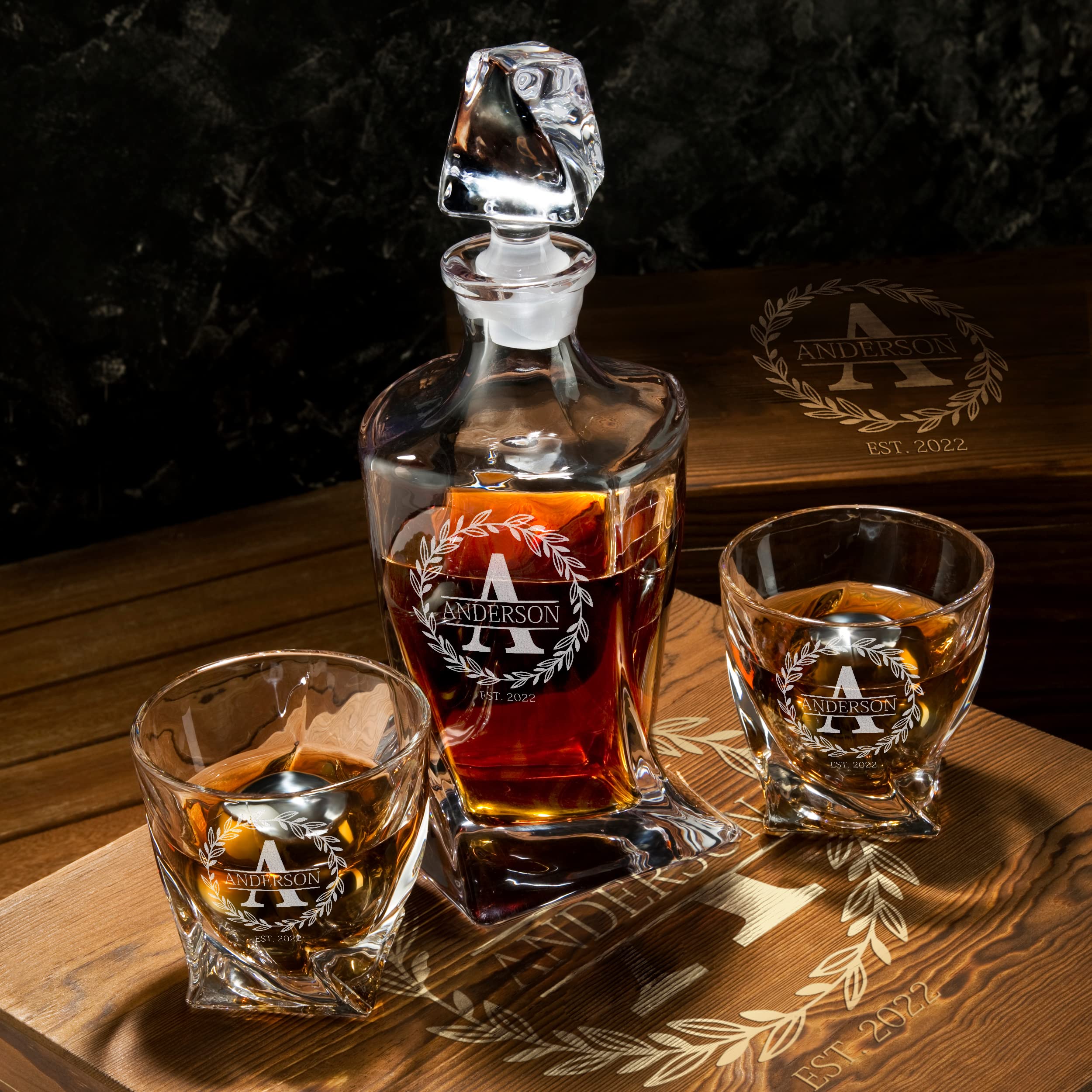 Personalized Whiskey Decanter and Stones Set - Thumbnail 3