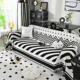 Tritard Boho Couch Cover Reversible Striped Sectional Couch Covers Black White Sofa Loveseat Covers Chenille Cushion Covers with Tassel Washable Couch Protector for Dogs Pet Futon Cover (71"-134") Tritard