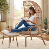 YITAHOME Outdoor Wicker Egg Chair with Ottoman, Indoor Patio Basket Lounge Chair with Footrest, All-Weather Rattan Egg-Shaped Chair with 5 Cushions, Beige YITAHOME