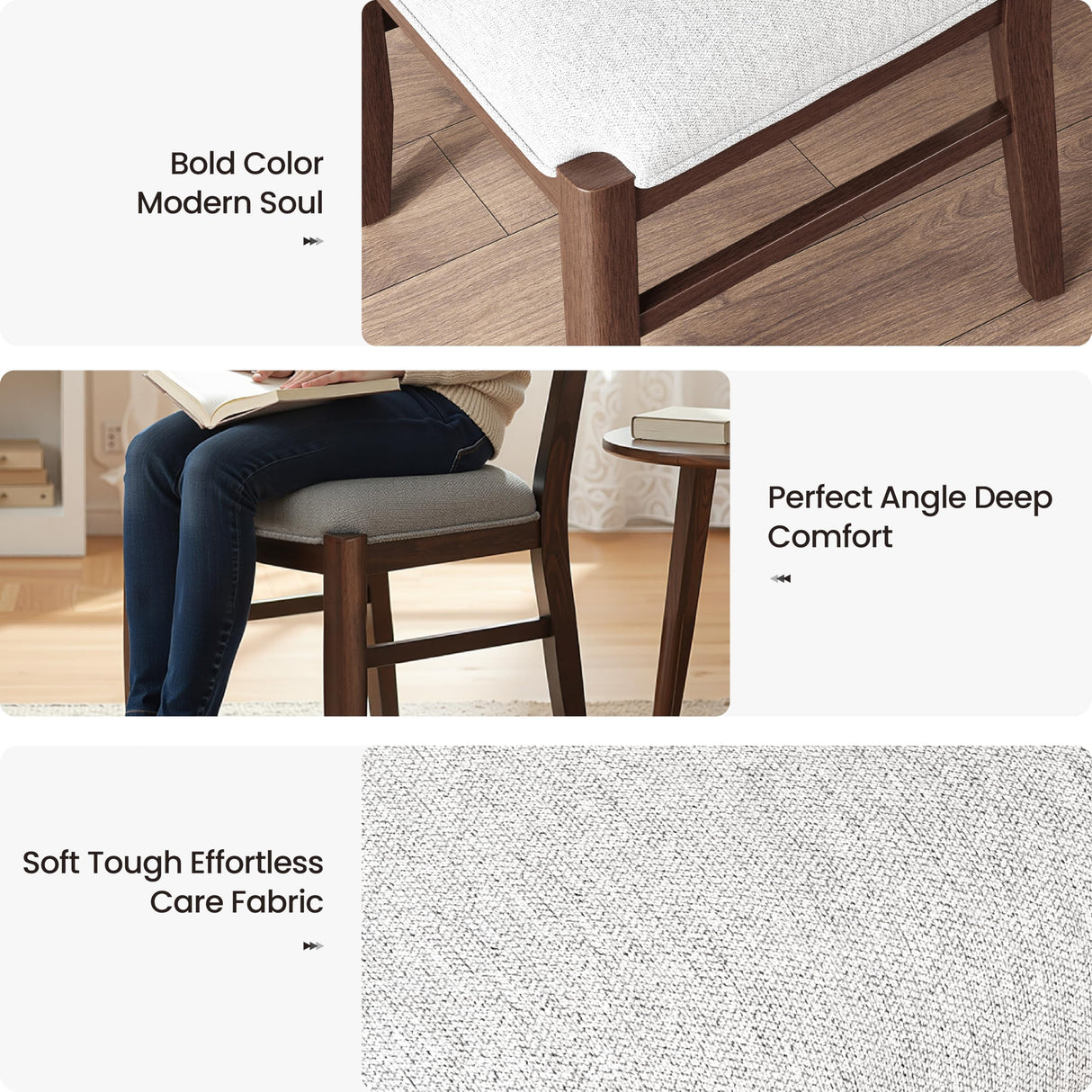 COLAMY Wooden Dining Chair with Fabric Upholstered Seat Set of 6, Modern Farmhouse Ladder Back Dining Room Chair, Solid Wood Transitional Kitchen Chair, Dark Brown COLAMY