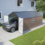 Breezestival 12x20ft Metal Carport Shed, Triple Door Outdoor Storage Building with Car Port Entry & Side Door, 700 cu ft Utility Shed with 11" Snow Load Capacity for Garden, Vehicle, Bike Storage Breezestival