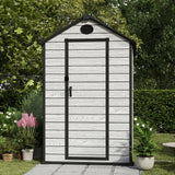 EHHLY 4.4x6 FT Resin Outdoor Storage Shed Large, 230 Cuft Garden Tool Sheds & Outdoor Storage Plastic Shed with Floor, 7FT Tall Backyard Outside Lawn Mower Storage Shed with Side Window, Cemented Grey EHHLY
