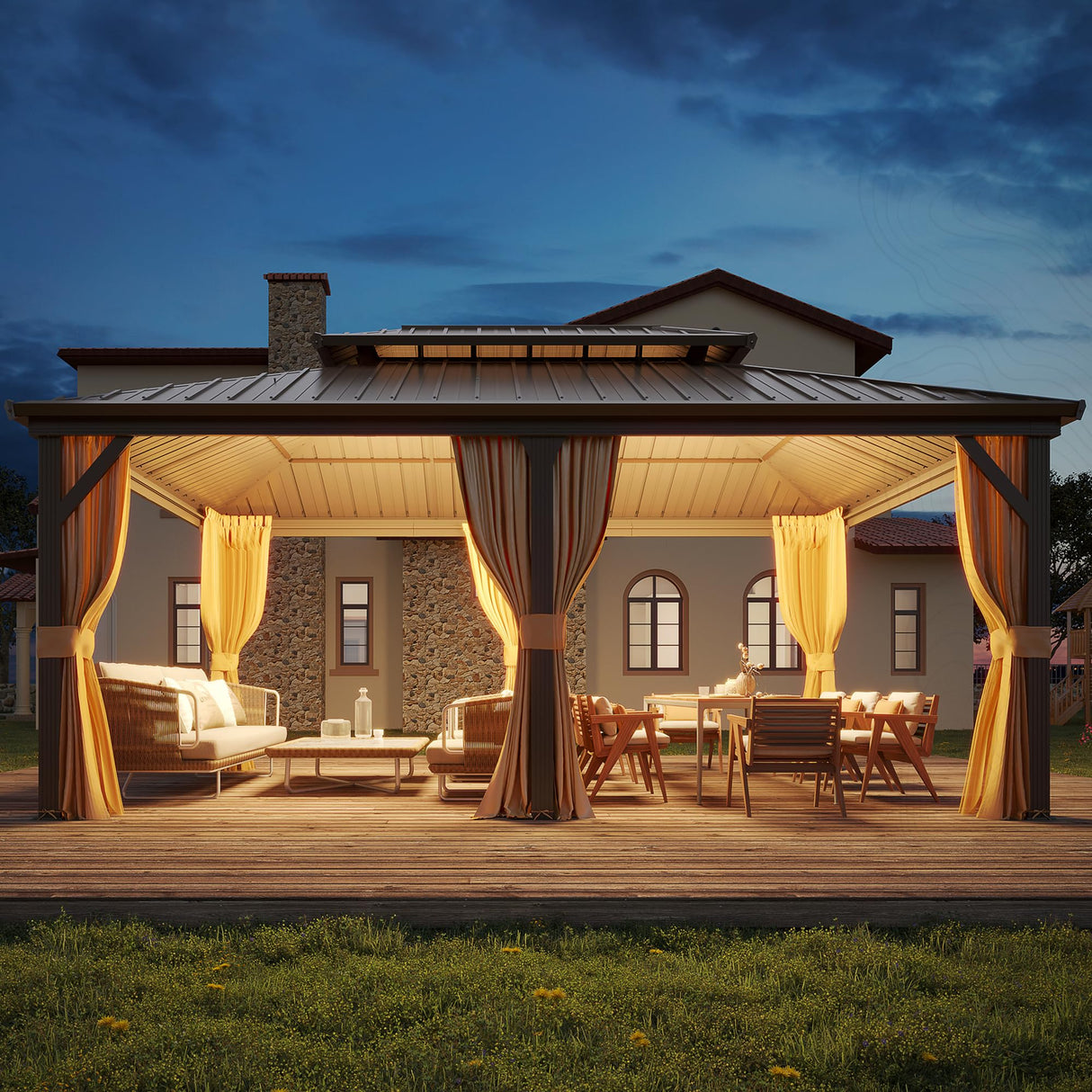 YOLENY 12' x 18' Gazebo, Hardtop Gazebo with Aluminum Frame, Double Galvanized Steel Roof, Curtains and Netting Included, Metal Gazebos Pergolas for Patios, Garden, Lawns, Parties YOLENY