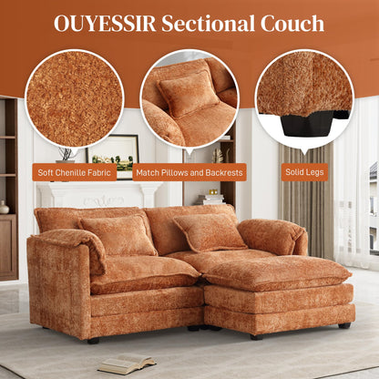 OUYESSIR Oversized Sectional Sofa Cloud Couch for Living Room, 77" Chenille Modern Upholstery L Shape Sofa, Comfy Boucle Modular loveseat Sofa with Ottoman & Memory Foam,Orange