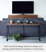 Yamazaki Home Long Console Entryway or Hallways, Narrow Behnd Sofa Table with Wooden Top | Steel, One Size, Black YAMAZAKI