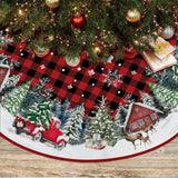 EKOREST Christmas Tree Skirt 48 Inches, Red Buffalo Plaid with Truck Pencil Tree Skirt, Winter Xmas Tree Mat Decorations for Home Party Holiday Decorations EKOREST
