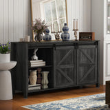 HOMCOM 60" Farmhouse Sideboard Buffet Cabinet with Storage, Kitchen Cabinet with 2 Sliding Barn Doors, 4 Deep Drawers and 2 Adjustable Shelves, Coffee Bar Cabinet, Distressed Dark Gray HOMCOM