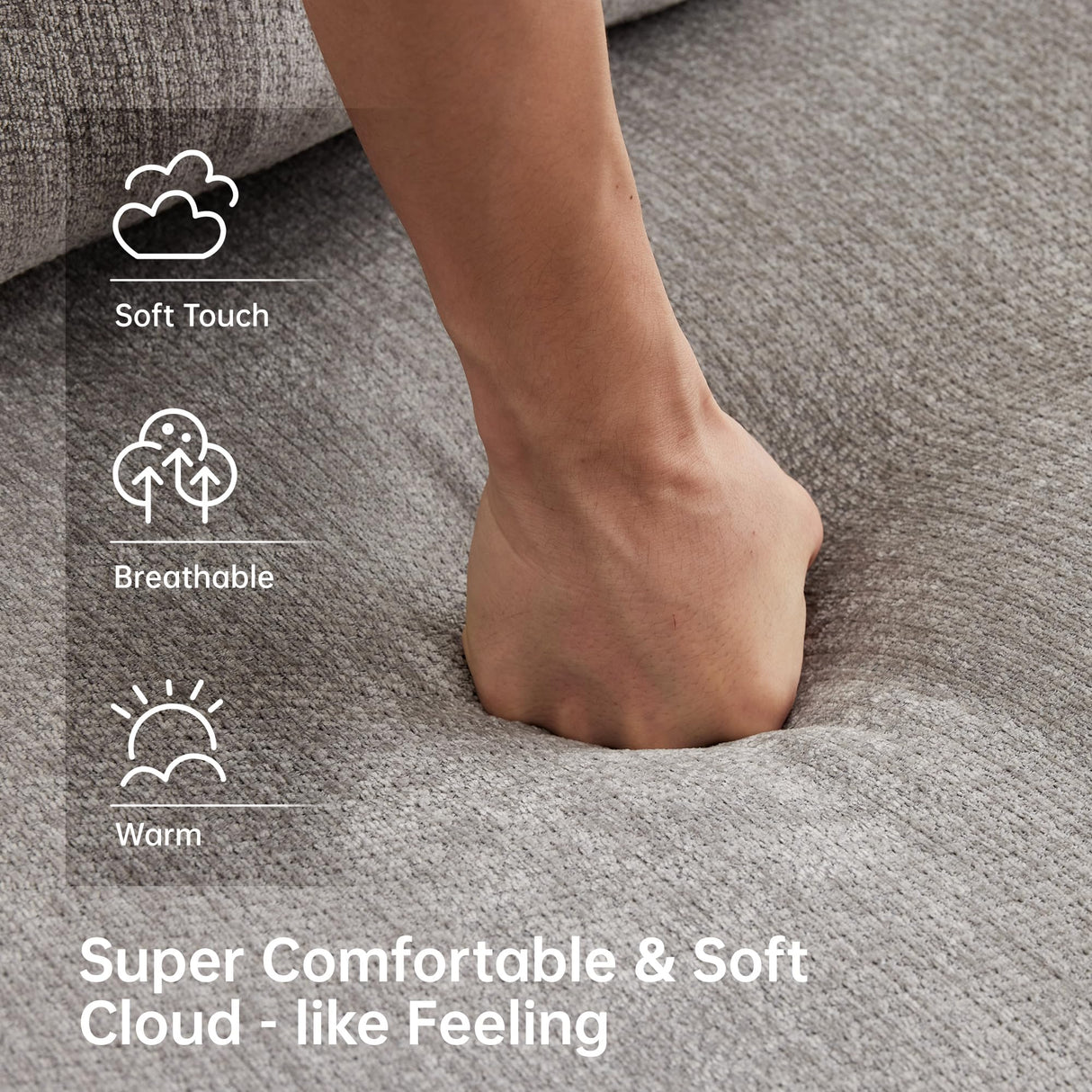 MAXMXX 117”L Shaped Modern Sofa Modular Sectional Cloud Couch with Ottoman,Oversized Boneless Sofa,3+1 Seater Chenille Deep-Seat Sofa with 3 Pillows,Suitable for Living Room or Bedroom (Grey) MAXMXX