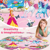 SYNARRY Unicorn Princess Mermaid Fairy Floor Puzzle for Kids Ages 3-5, Large 70 Piece Wooden Puzzle for Kids Ages 4-6, Preschool Toys Gifts for 3 4 5 6 7 8 Years Old Boys Girls Children SYNARRY