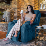 DAZONE Dark Blue Small Power Lift Recliner Chair for Elderly - Quiet Motor Electric Recliner with Overstuffed Comfort with Space-Saving Design for Living Room, Bedroom DAZONE