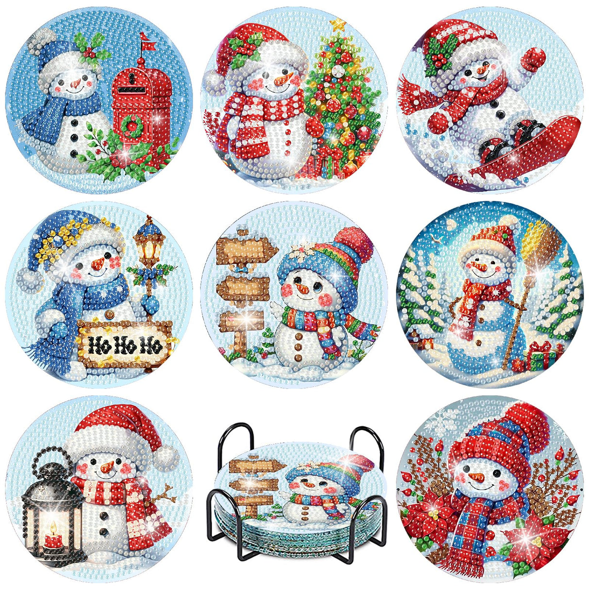 8 PCS Christmas Diamond Art Coasters Kit, Snowman Diamond Painting Coasters with Holder, Winter Diamond Art Kits for Adults Beginners, Arts and Crafts Supplies tigdtiu