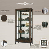 Howard Miller Quinn III Curio Cabinet 680-680 – Aged Java Finish Home Decor, Four Glass Shelves, Five Level Display Case, No-Reach Roller Halogen Light Howard Miller
