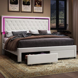 Jocisland Velvet Upholstered Queen Bed Frame with LED Lights and Storage Drawers Jocisland