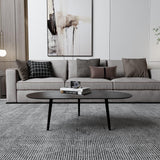 XINNAN Small Oval Coffee Table Mid Century Modern for Living Room, Center Table,Solid Wood Coffee Table,Nature Wood (Black, 18.9" D x 33.85" W 12.4" H) XINNAN