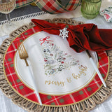 Kate Aspen 13" Disposable Holiday Placemats/Chargers, 24-Pack – Spillproof & Durable Merry & Bright Christmas Tree Design & Festive Red & Green Plaid Border Kate Aspen