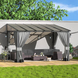 Kurapika 10’ x 12’ Gazebo, Wall Mount Gazebo Outdoor Pergola, Hardtop Lean to Gazebo Canopy Awnings with Sloped Roof and Sturdy Steel Frame, for Patio, Porch, Deck, Backyard(Grey) Kurapika