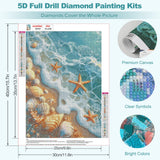MEIYUDA Beach Diamond Painting Kits for Adults, 5D Seashell Starfish Diamond Art Kits for Beginners, Blue Ocean Beach DIY Gem Art Crystal Painting for Home Wall Decor and Present 12x16inch MEIYUDA