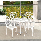 Tangkula 5 Pieces Cast Aluminum Outdoor Dining Set, Round Dining Table with 2” Umbrella Hole & 4 Armchairs, All-Weather Outdoor Furniture Set for Patio, Balcony, Garden & Backyard, White Tangkula