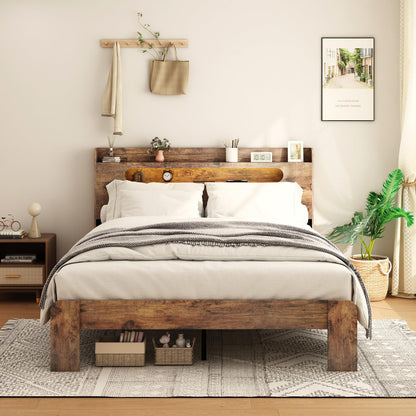 SAMTRA King Size Wooden Bed Frame with Adjustable LED Headboard and Storage Solutions - WoodArtSupply