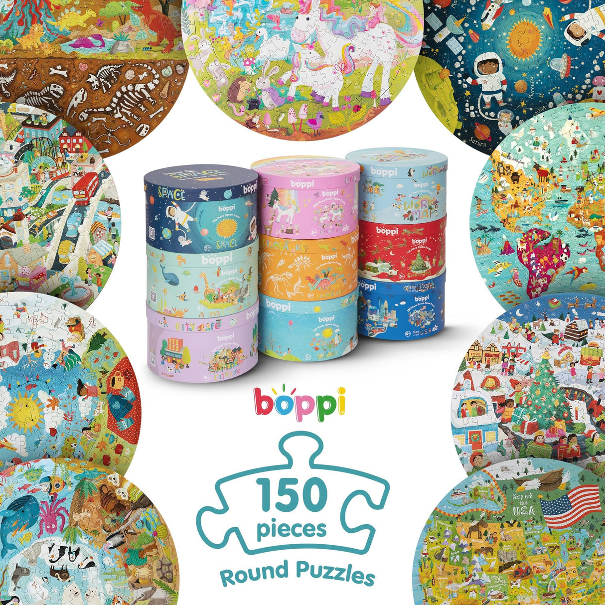 Unicorn Jigsaw Puzzle for Kids Ages 5-8 - 150 Piece Round Unicorn Kids Puzzles - Princess Puzzle with Fairies and Animals Made with 100% Recycled Card by boppi boppi