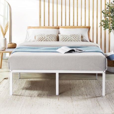 Best Price Mattress 16 Inch Metal Platform Bed Frame, Heavy Duty Steel Slats, White, Full Best Price Mattress