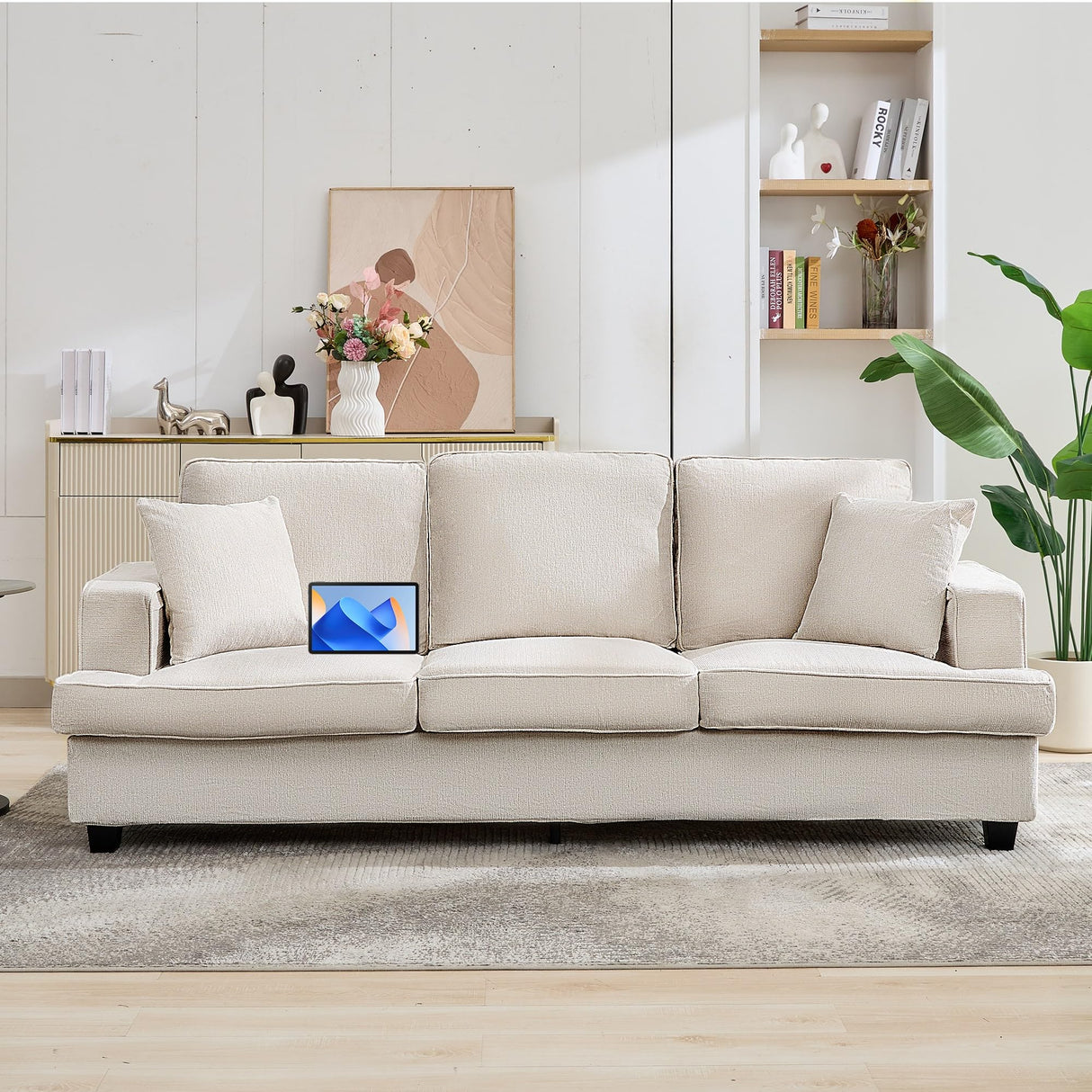 Couches for Living Room, 89 inch Cloud Couch Sofa in Chenile with Extra Comfy Soft Deep Seats, Modern 3 Seater Sofas for Living Room Bedroom Office Apartment, Beige Korser