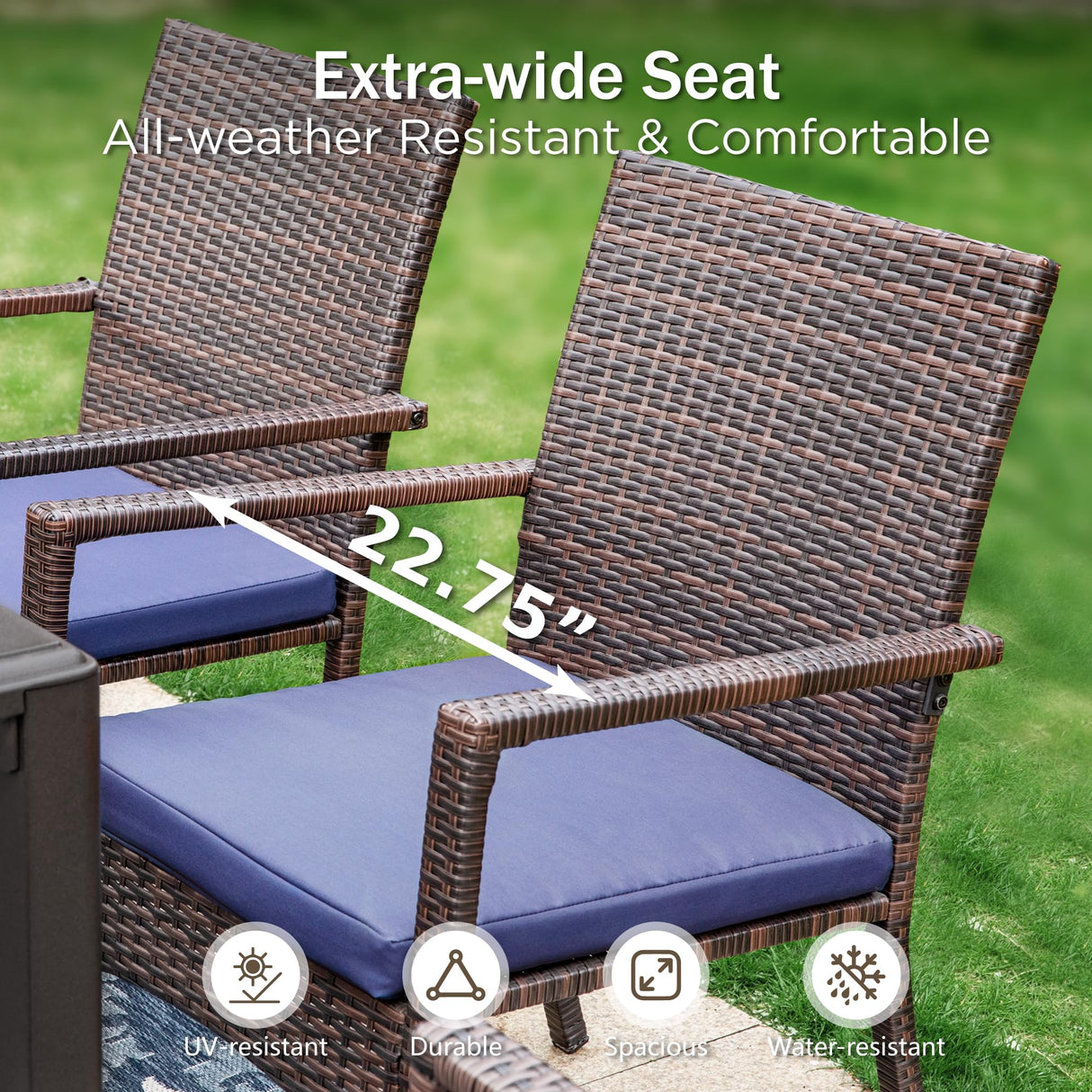 PHI VILLA 5 Piece Outdoor Dining Set with Umbrella, 37" Square Metal Dining Table & Cushioned Rattan Chairs with 10ft Blue Umbrella for Patio, Deck, Yard, Porch PHI VILLA