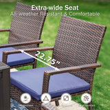 PHI VILLA 5 Piece Outdoor Dining Set with Umbrella, 37" Square Metal Dining Table & Cushioned Rattan Chairs with 10ft Blue Umbrella for Patio, Deck, Yard, Porch PHI VILLA