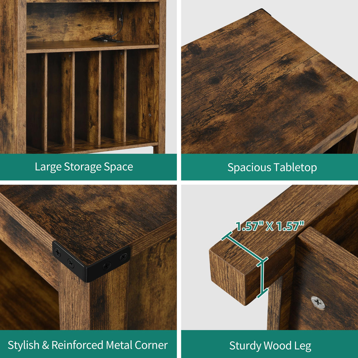 YITAHOME LED-Lit Record Player Turntable Stand + Storage Display Shelf with Built-In Power Outlets | Modern Entertainment Center Furniture for Living Room & Bedroom | Brown YITAHOME