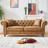 KEIKI 83" ‌Luxury Chesterfield Leather Sofa, Mid Century Modern 3 Seater Couch w/Roll Armrest, Comfy Sleeper Cloud Couches SofaBed for Office, Apartment Living Room & Bedroom, Easy Assembly, Brown KEIKI