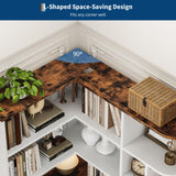 Garvee 74'' Tall Corner Bookshelf - 6-Tier Book Shelf with Drawer and Cabinets, l-Shaped Bookcase Open Storage Shelves Modern Display Shelf for Home, Office Garvee