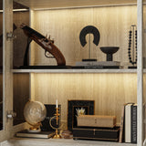 FUNISIR Display Cabinet with 2 Glass Doors, Curio Cabinet with LED Light & 4-Tier Storage Shelves for Collectibles, 37" W Glass Display Case for Living Room, Home Office, Grey Oak FUNISIR