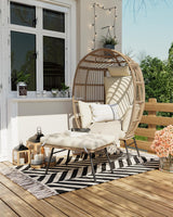 GarveeLife Oversize Wicker Egg Chair with Ottoman, Egg Shaped Lounge Chair with Thick Cushion, Comfy Egg Rattan Seat for Indoor Outdoor Patio Porch Backyard, Beige GarveeLife