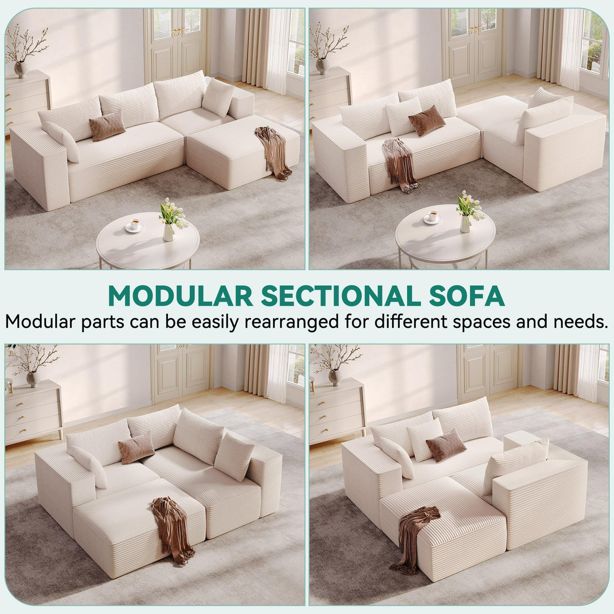 DWVO 108" Modular Sectional Couch with L-Shape Chaise, Modern Cloud Sectional Sofa with Deep Seat, Upholstered Couches for Living Room Bedroom, No Assembly Required, Beige DWVO