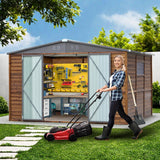 Endark 8x10FT Outdoor Storage Shed with Window, Lockable Sliding Doors & Metal Sloped Roof, Waterproof & Rust-Resistant for Garden, Backyard, Patio, Lawn, for Backyard Tools Storage Endark