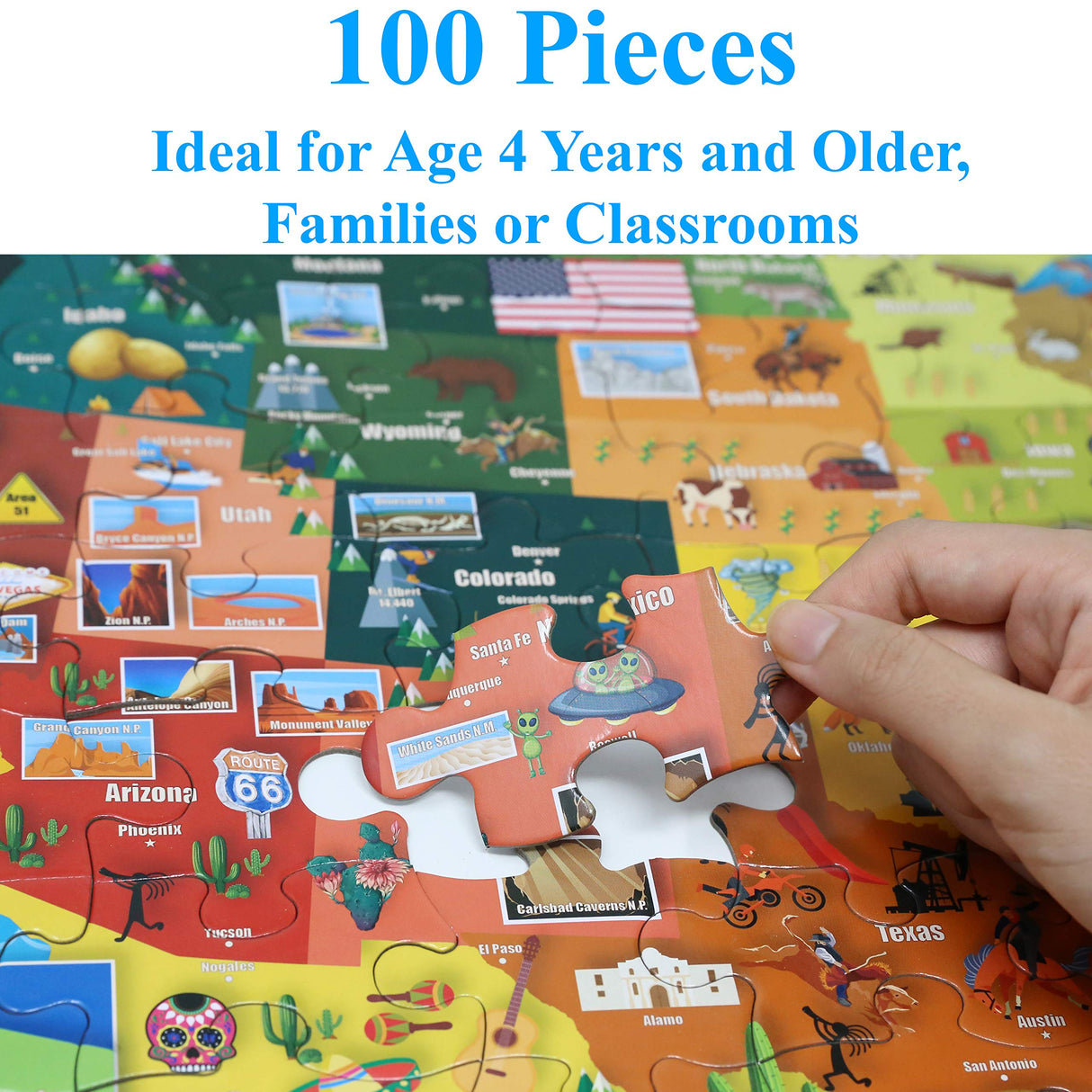 Think2Master Colorful United States Map 100 Pieces Jigsaw Puzzle Fun Educational Toy for Kids, Adults, School & Families. Great Gift for Boys & Girls Ages 4-8 to for Learning USA.23.4” X 16.5” THINK2MASTER