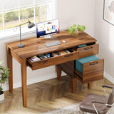 Tribesigns 47" Computer Desk with 3 Drawers, Farmhouse Office Desk with Storage, Wood Teacher Desk Writing Table with File Drawers for Home Office, Bedroom, Study Room, Brown Tribesigns