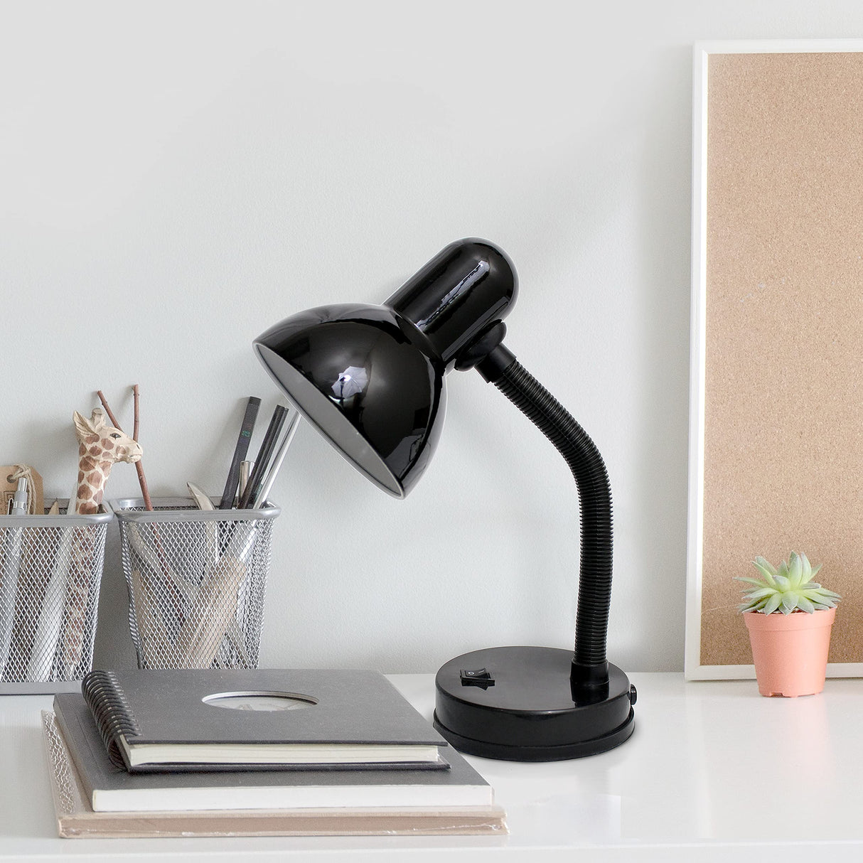 Simple Designs LD1003-BLK Basic Metal Desk Lamp with Flexible Hose Neck for Office, Living Room, Bedroom, College Dorm, Bookshelf, Black Simple Designs