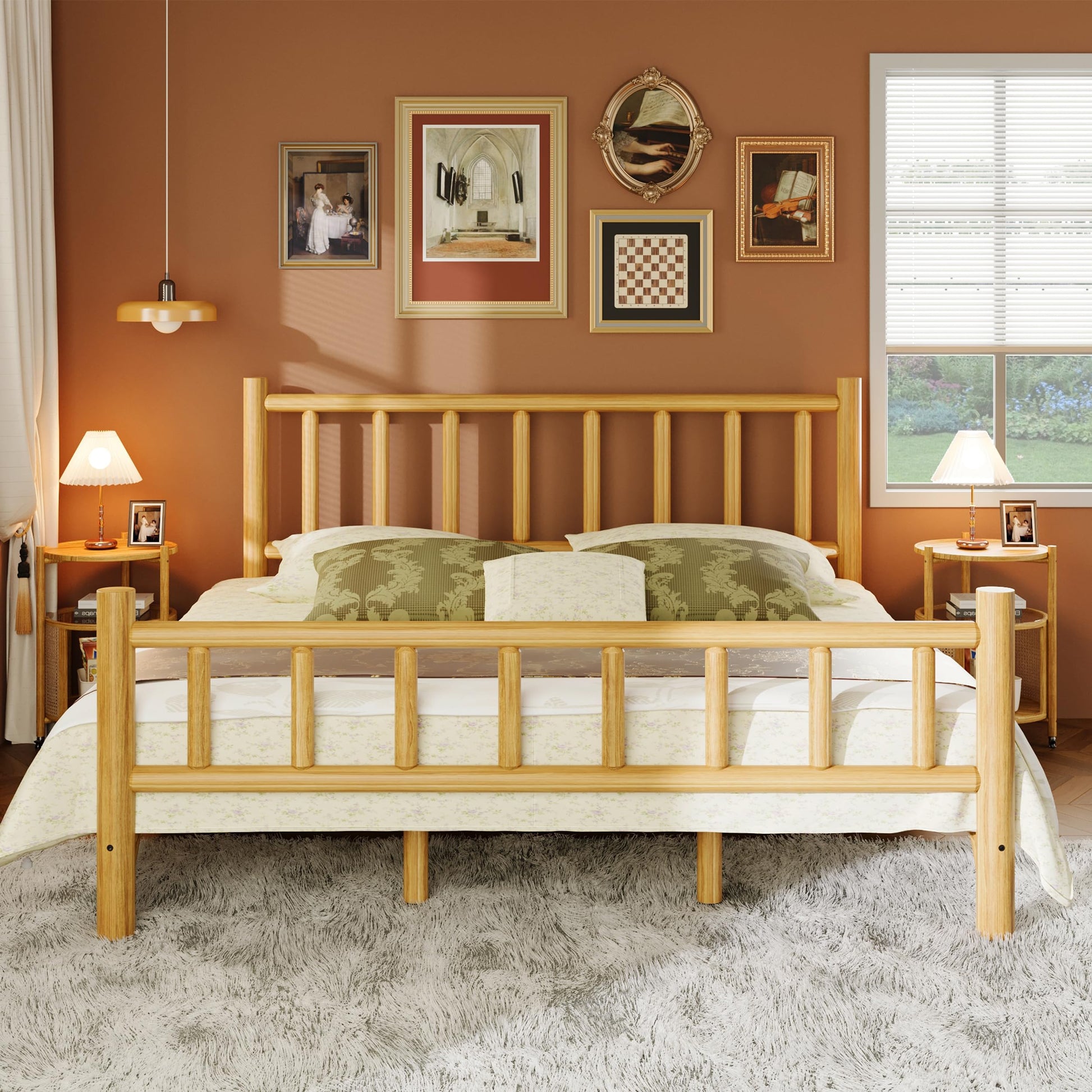 King Size Farmhouse Log Bed Frame with Headboard and Footboard, Rustic Style Pure Solid Pine Cylinder Construction Bed Fits Mattresses and Box Springs, Easy Assembly (Natural Finish-07, King) - WoodArtSupply