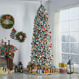 Yaheetech 9ft Pre-lit Snow Flocked Pencil Christmas Tree Kingswood Fir Hinged Slim Skinny Corner Xmas Tree Holiday Decoration with 350 Incandescent Warm White Lights & 1086 Snow Branch Tips, White Yaheetech