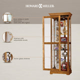 Howard Miller Moorland Curio Cabinet – Lighted Wooden Curio Cabinet with Adjustable Shelves Mirrored Back Locking Beveled Glass Door No Reach Interior Light Switch Quality Office & Home Decor Howard Miller