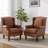 DREAMSIDEA Accent Chair, Upholstered High Back Armchair with Nailhead Trim & Wood Legs, Comfy Wingback Reading Single Sofa Chair for Small Spaces, Living Room, Bedroom (Leather Brown, Set of 1) DREAMSIDEA