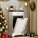 AHB 13 Gallon Tilt Out Trash Cabinet Kitchen Waste Bins, Laundry Hamper Tilt Out Pet Proof Hidden Trash Bin for Kitchen Living Room, Antique White and Black AHB