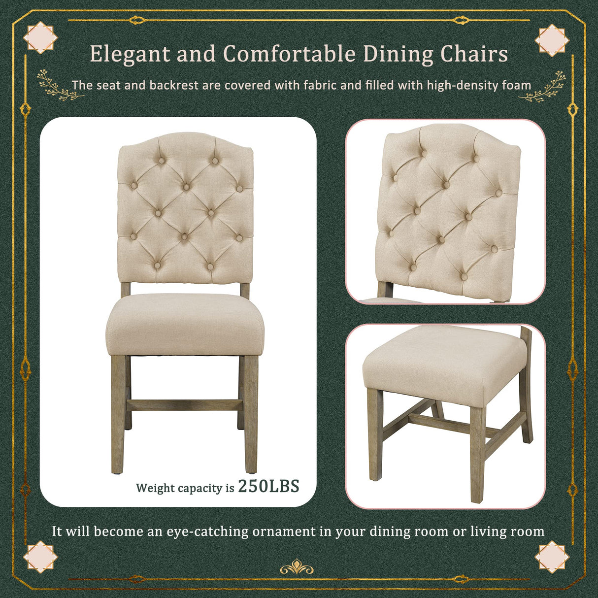 P PURLOVE Retro Style 5-Piece Round Dining Table Set for 4, Extendable Table with 4 Upholstered Chairs for Dining Room,Living Room P PURLOVE