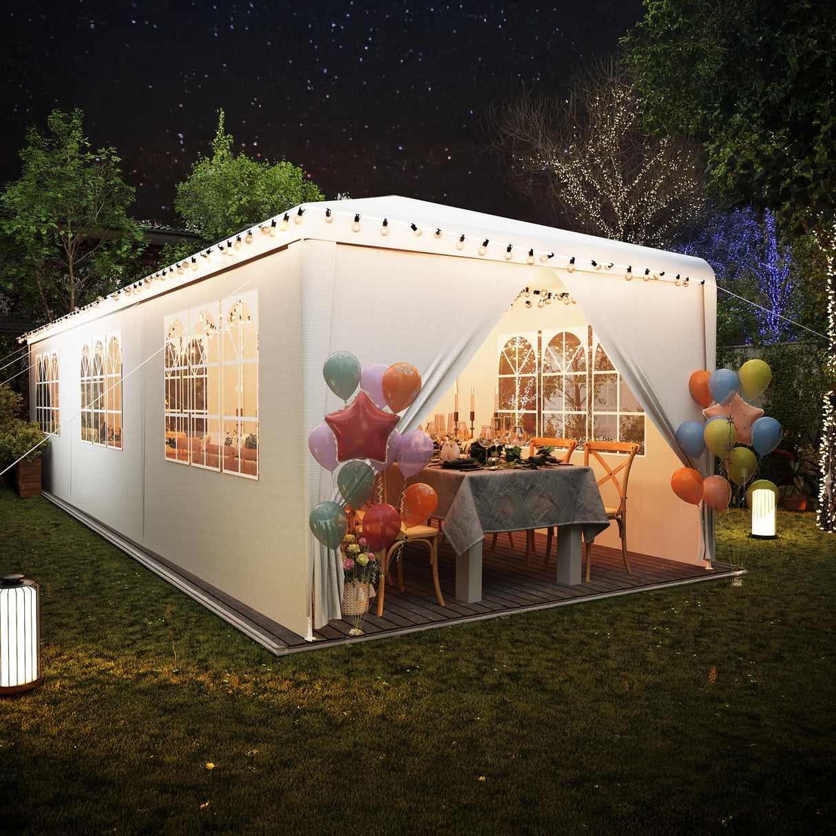 EROMMY 10x30 FT Outdoor Party Tent, White Canopy with 6 Removable Sidewalls and 2 Zippered Doors, Waterproof Event Shelter for Wedding, Birthday, BBQ, Holiday Gatherings EROMMY