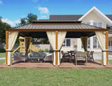 YOLENY 12' x 20' Hardtop Gazebo Faux Wood Grain Metal Gazebo with Aluminum Frame, Galvanized Steel Double Roof, Outdoor Patio Gazebo Pergolas with YOLENY