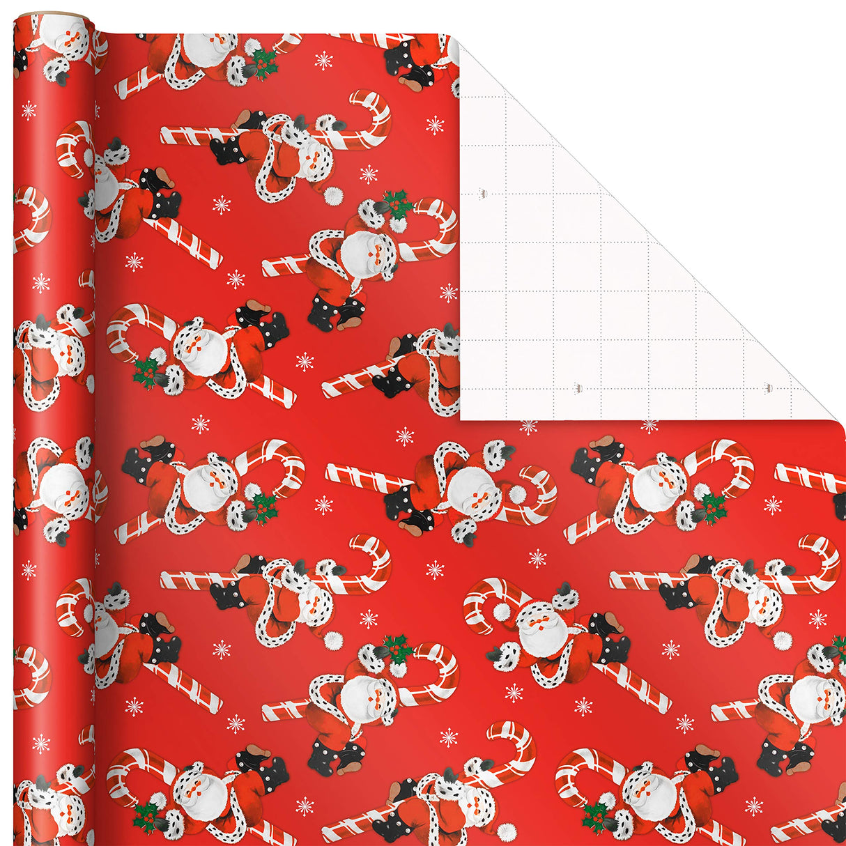 Hallmark Vintage Christmas Wrapping Paper Cut Lines on Reverse (3 Rolls: 120 sq. ft. ttl) Dancing Santas, Classic Snowman, "Merry, Jolly, Happy, Peace" Hallmark
