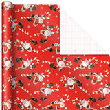 Hallmark Vintage Christmas Wrapping Paper Cut Lines on Reverse (3 Rolls: 120 sq. ft. ttl) Dancing Santas, Classic Snowman, "Merry, Jolly, Happy, Peace" Hallmark