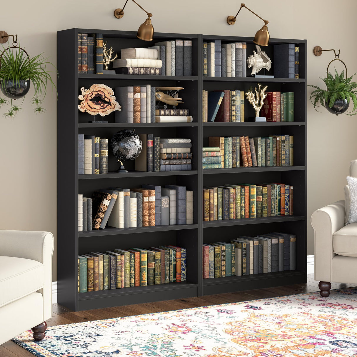 Bush Furniture Universal Tall 5 Shelf Bookcase in Black, Vertical Storage and Display Bookshelf for Home Office or Living Room Organization Bush Furniture