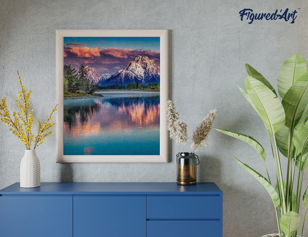 Figured’Art Diamond Painting Art kit for Adults 16"x20" Full Square Drill 5D Mountain Landscape and Lake Complete DIY - Rolled Canvas Figured'Art
